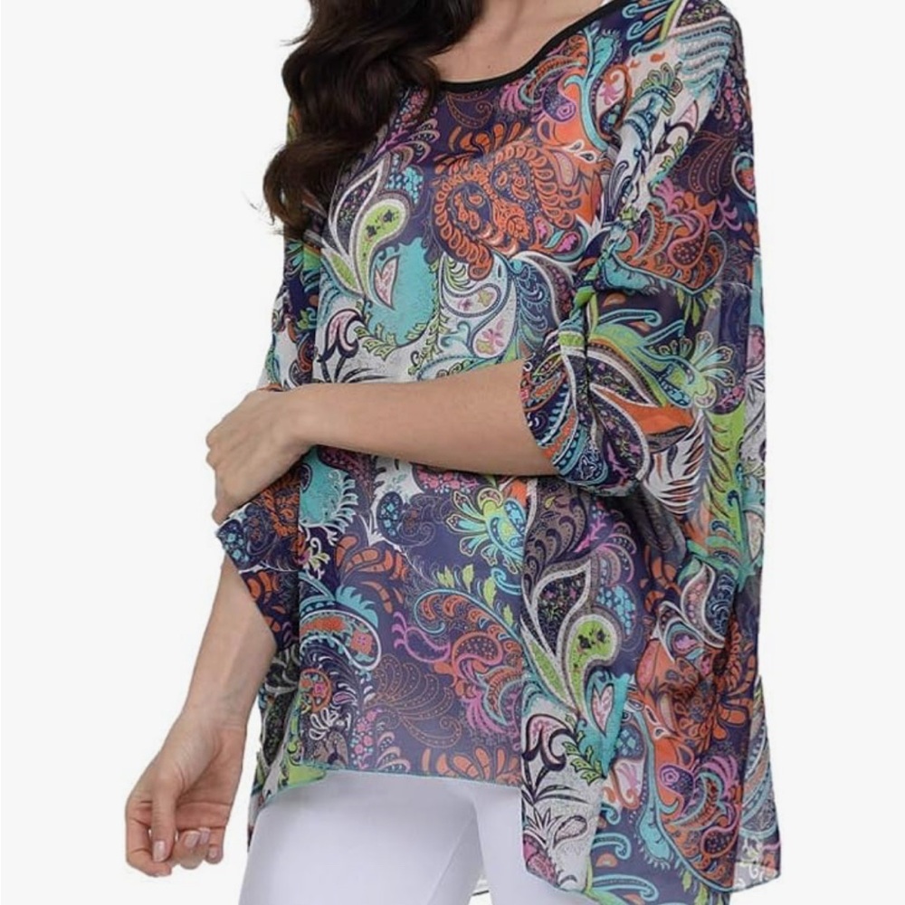 💐Ckikiou Plus Size Batwing Flowy Semi Sheer Chiffon Blouse Tunic for Women
